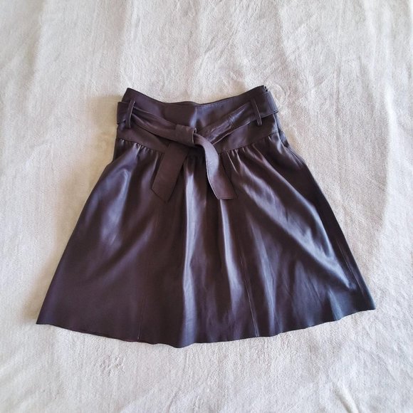 vintage rustic brown Donna di Eleganza leather A-line bowtie belt raw hem skirt - Picture 1 of 3